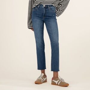 Kut from the Kloth Reese Fab Ab Ankle Straight Leg Distressed Blue Jeans